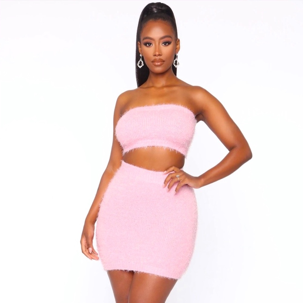 Fuzzy Pink 2 Piece Skirt Set